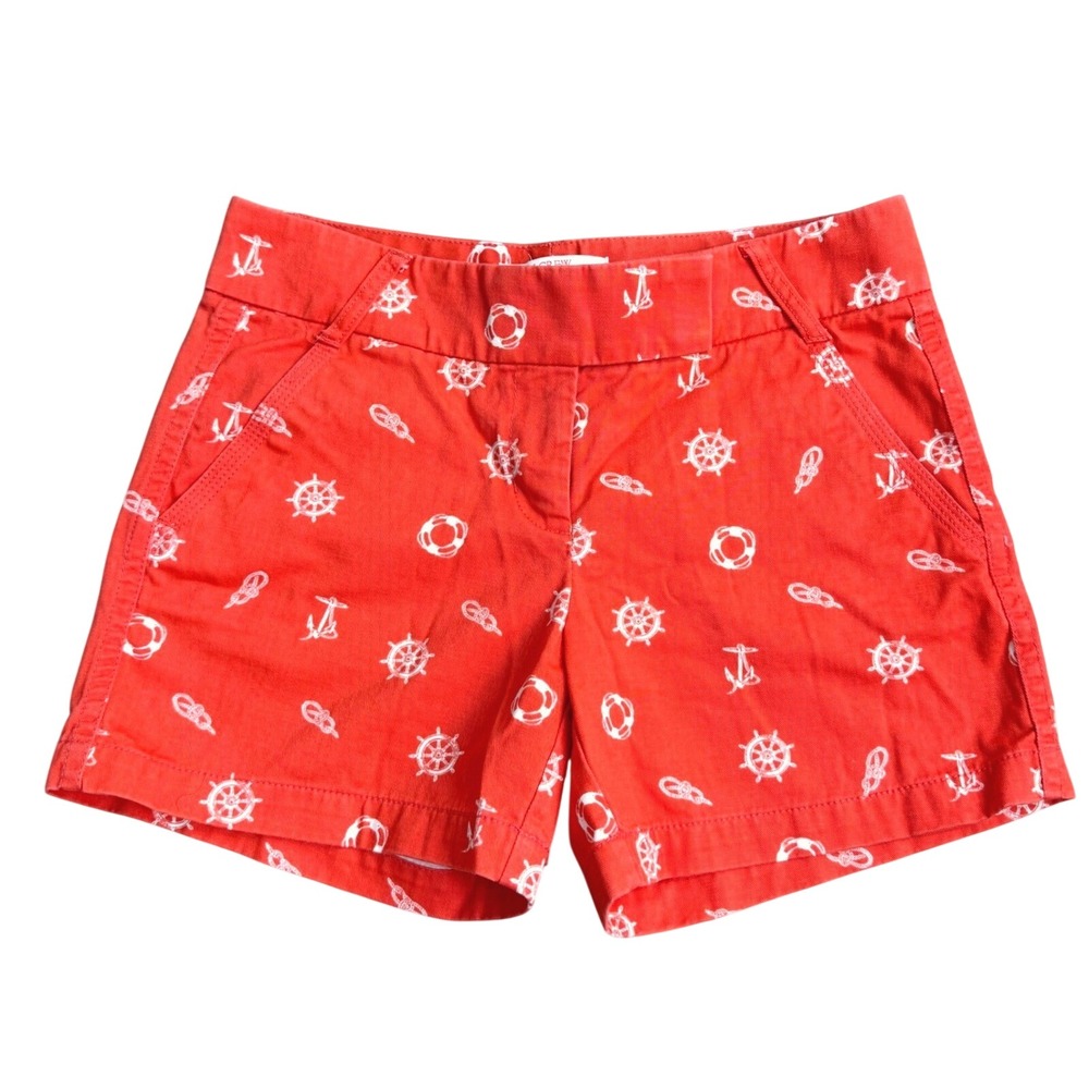 J.Crew Chino Nautical Print Shorts Women Size 2 Coastal Fisherman